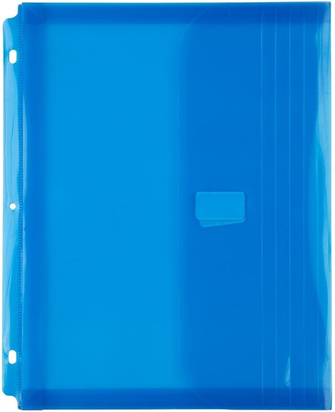 JAM PAPER Plastic 3 Hole Punch Binder Envelopes with Hook & Loop Closure - Letter Booklet - 9 1/2 x 11 1/2 with 1 Inch Expansion - Blue - 3/Pack