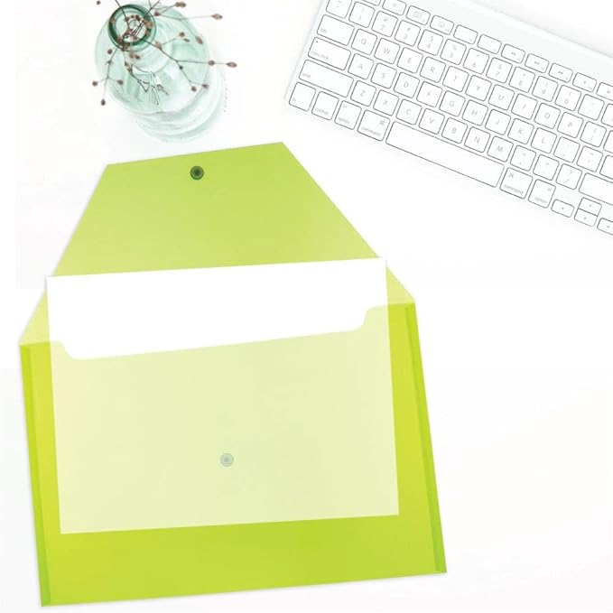 JAM PAPER Plastic Envelopes with Snap Closure - Legal Booklet - 9 3/4 x 14 1/2 - Lime Green - 3/Pack