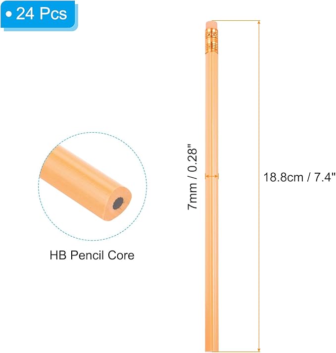 PATIKIL Round Pencils, 24 Pcs Triangle HB Graphite Pencil Wooden Pencils with Eraser for Classroom Office Writing Drawing Supplies, Orange
