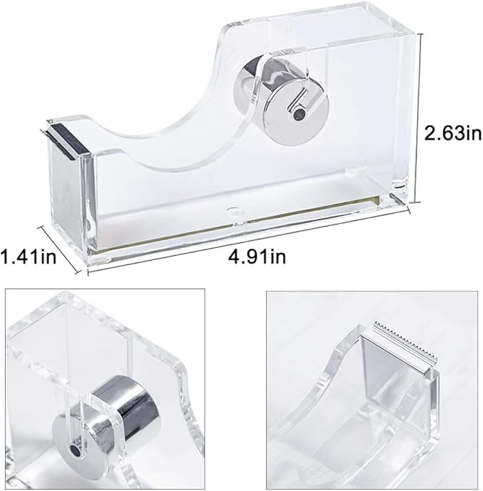 Acrylic Silver Tape Dispenser Desktop Stapler, Acrylic Office Supplies Includes Staple Remover, Tape, 1000pcs Staples Desk Accessory Kit, Cute Office Stapler Set for Modern Design Office Desktop