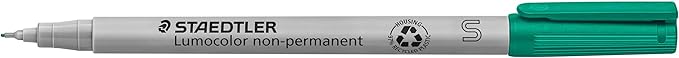 STAEDTLER Lumograph Non-Permanent Wet Erase Marker Pen, Fine Tip, Low Odor Colored Markers, Green, 311-5