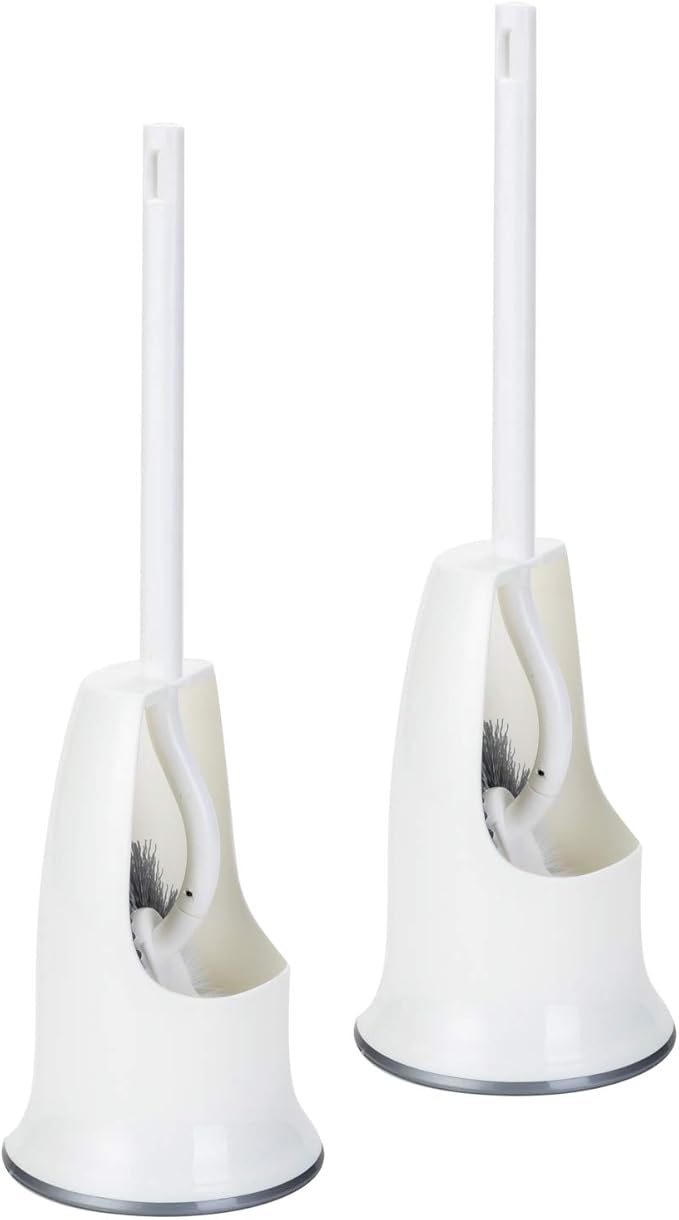 Ryhiac 2 Pack Curved Toilet Bowl Brush with Holder for Bathroom, Compact Toilet Brush Durable Under The Rim Household Deep Cleaning Brushes (2 Pcs White Toilet Brush with Holder)