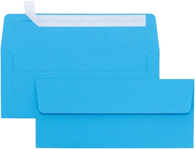 LUXPaper #10 Business Envelopes | Peel & Press | 4 1/8" x 9 1/2" | Bright Blue | 60lb. Text | 50 Qty