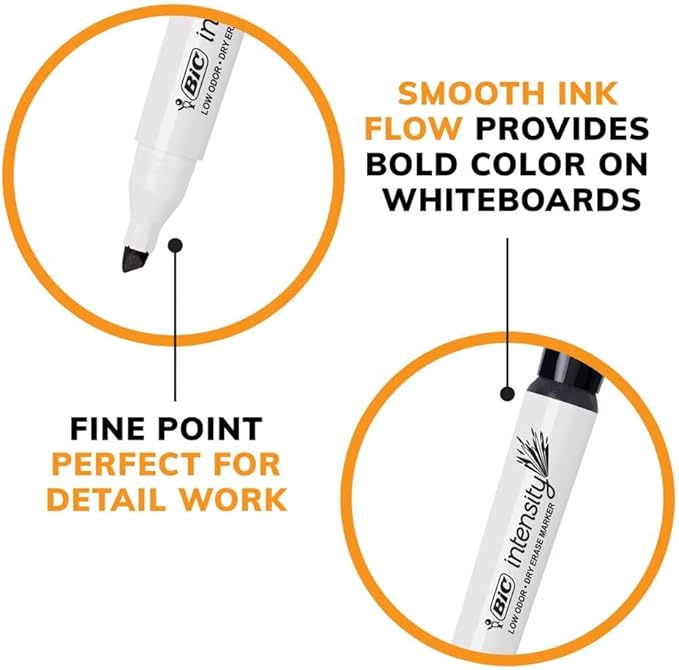 BIC Intensity Low Odor Dry Erase Markers, Assorted Colors, Chisel Tip, 4-Count Pack of Erasable Markers With Low-Odor Ink for a Pleasant Writing Experience