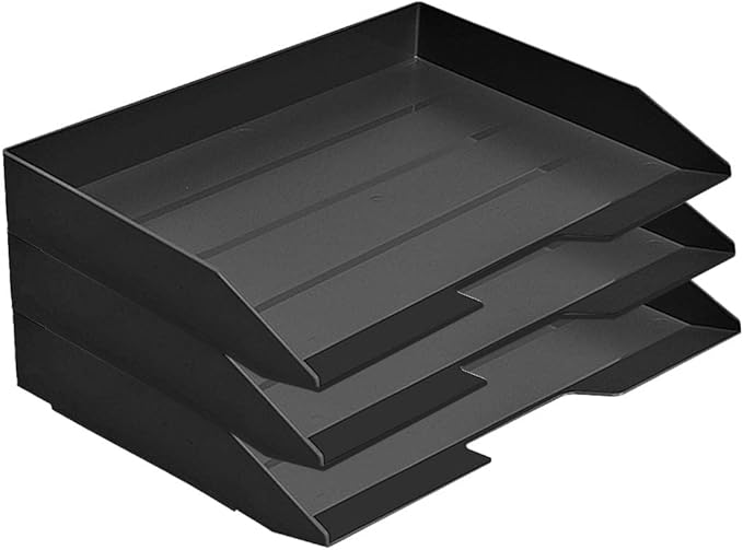 Acrimet Stackable Letter Tray 3 Tier Side Load, Plastic, Desktop File Organizer (Black Color)