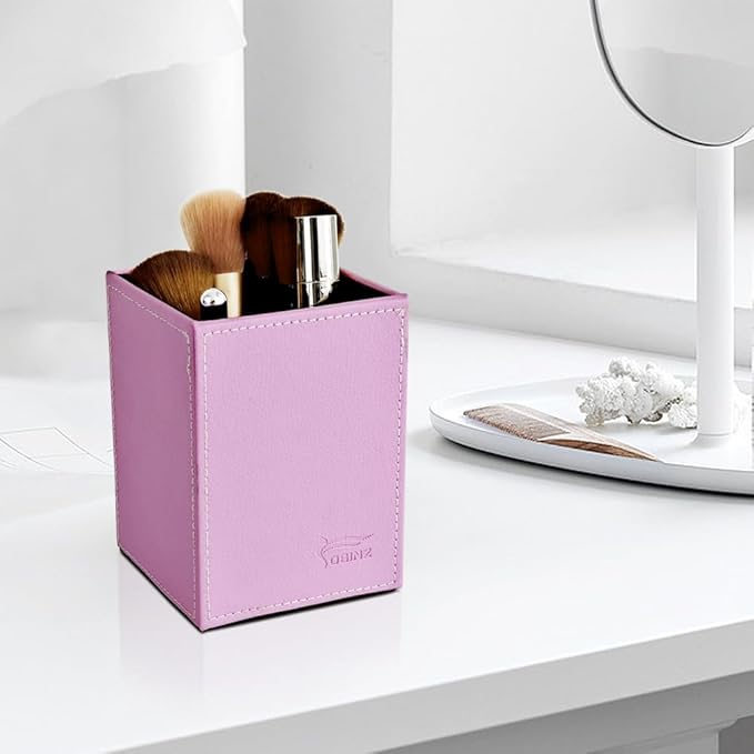 Pen Pencil Holder Cup Container PU Leather Desk Organizer Stand Decor Brush Scissor Holder Decoration Office Desk Home School