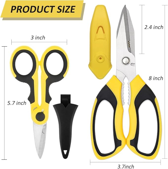 Heavy Duty Scissors, Sharp Scissors All Purpose Heavy Duty with Serrated Edge, Comfortable Non-Slip Handle, Easy Cutting Cardboard, Wires, Fabric, Leather, Iron Mesh (Yellow)