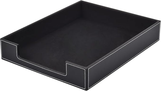 Leather Letter Tray, Office Supplies Desk Organizer for Mail Paper Files Magazines Jewelry Cosmetics,Luxury Letter Holder&Multipurpos Stackable Office Desktop Storage Box,Black