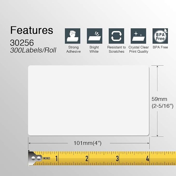 BETCKEY - Compatible DYMO 30256 (2-5/16" x 4") Shipping Labels, Perforated, Compatible with DYMO Labelwriter 450, 4XL, Rollo & Zebra Desktop Printers [6 Rolls/1800 Labels]