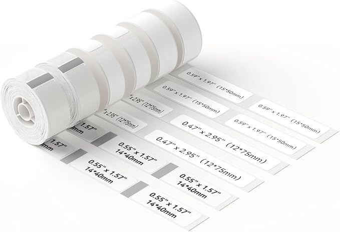 NIIMBOT D11 Label Maker Tape 6Rolls Label Paper White 0.59" X 1.97" 0.47" X 2.95" Clear 0.55" X 1.57", Compatible for NIIMBOT D11 D110 Label Printer, 6-Roll