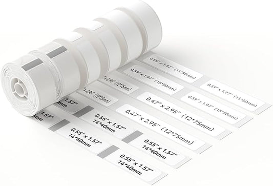 NIIMBOT D11 Label Maker Tape 6Rolls Label Paper White 0.59" X 1.97" 0.47" X 2.95" Clear 0.55" X 1.57", Compatible for NIIMBOT D11 D110 Label Printer, 6-Roll