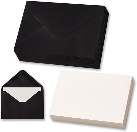 50 Sets Black Mini Envelopes with Blank Gift Cards, Business & Note Cards - Wedding Invitation, Graduation, Holiday Pocket Envelopes 4x2.75" Bulk for Party Favors & Scrapbooking