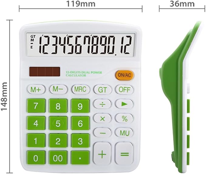 Meichoon Calculator Desktop Solar Battery Dual Power 12 Digit Large LCD Display Financial Dedicated Large Standard Function Desktop Business for Office/Home/School KA08 Green