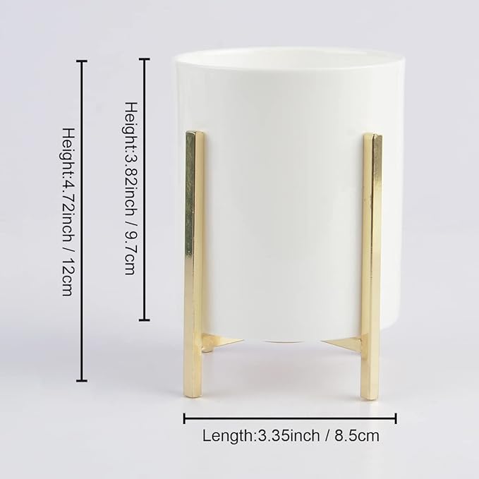 4.72" Gold Pen Holder Aesthetic Pencil Holder for Desk, Gold Desk Organizers and Accessories for Women Girls, Ceramic Pen Holder for Office