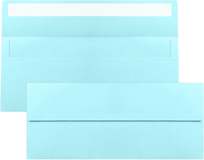 100 Pack Light Blue #10 Business Envelopes, Standard Envelopes Self Seal, 4 1/8 x 9 1/2 Inch Letter Size Business Mailing Envelopes for Checks Invoices Statements Baby Shower Wedding Graduation