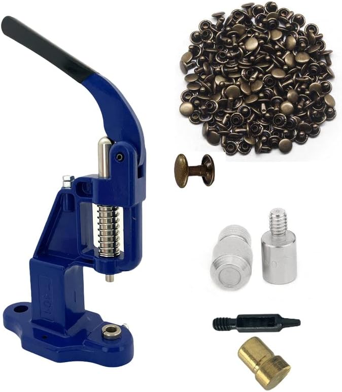 Hobby Trendy Hand Press with 1000 Sets of Iron 9mm Double Capped Rivets with Dies and Hole Punch(Navy Press,Bronze Rivets)