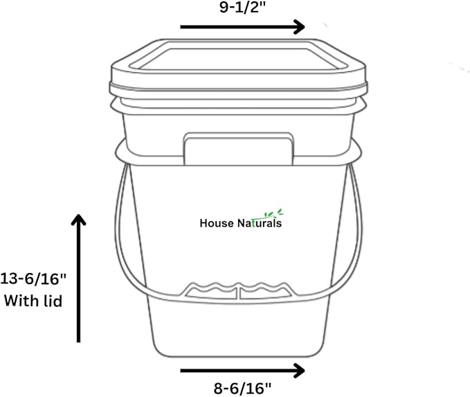 House Naturals 4 Gallon Square Food Grade Bucket Pail with Plastic Handles and Lid (Pack of 3) Made in USA containers (Gray)
