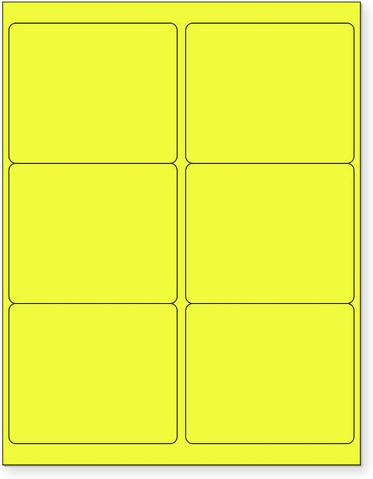 8-1/2 x 11 Neon Color High Light Fluorescent Labels for Laser & Inkjet Printer (Yellow Fluorescent, 4" x 3-1/3" - 6 Per Page | 300 Labels)