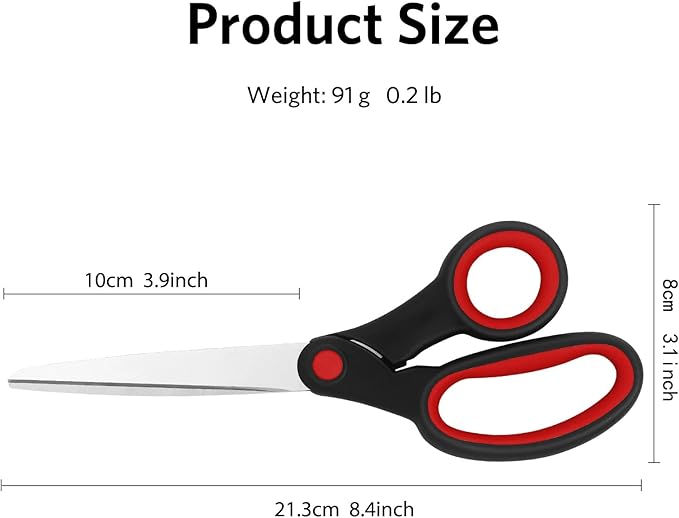 Left-Handed Scissors, 2 Pieces 8-Inch Stainless Steel Scissors Set with Soft Grip for Home, School, Office, Sewing Fabrics, Red