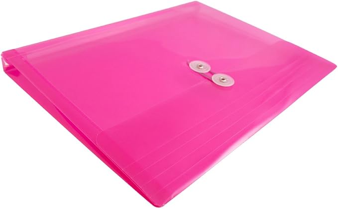 JAM PAPER Plastic Envelopes with Button & String Tie Closure - Letter Booklet - 9 3/4 x 13 - Fuchsia - 12/Pack
