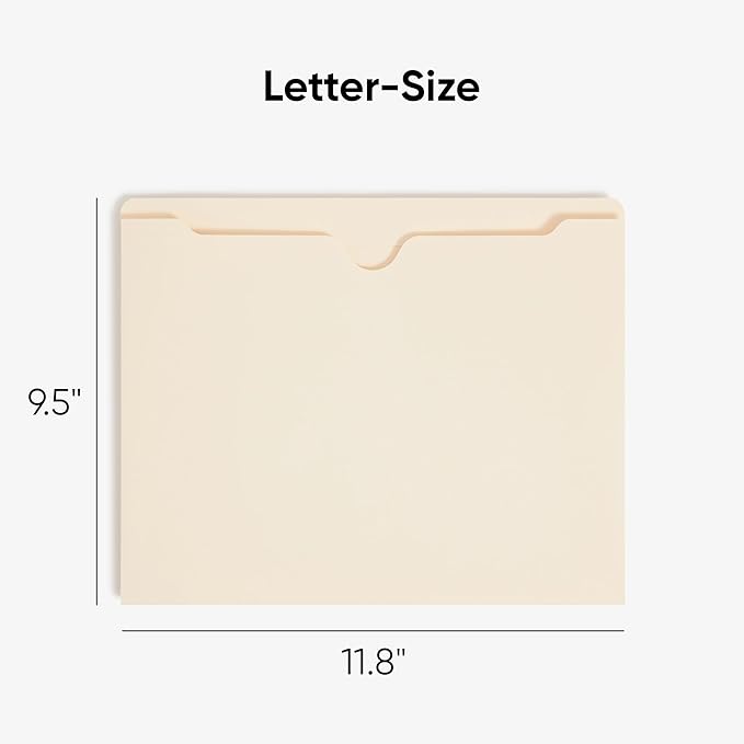 Smead File Jackets Letter Size for File Folders, Reinforced Straight-Cut Tab, 2" Expansion, Letter Size, Manila, 50 Per Box (75560)