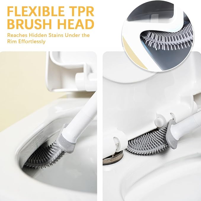 Kucucyle Mini RV Silicone Toilet Brush with TPR Bristles & ABS Detachable Handle Set, Flexible 360°Deep Cleaners Brushes, Wall-Mounted Design for Space-Saving RV Bathrooms Toilet Bowl Brush (Black)