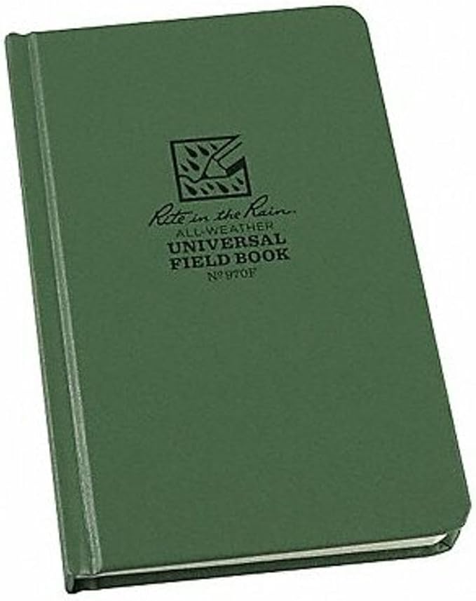 Rite in the Rain Weatherproof Hard Cover Notebook, 4.75" x 7.5", Green Cover, Universal Pattern (No. 970F)