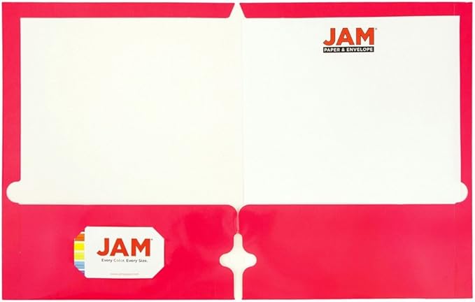 JAM PAPER Laminated Two Pocket Glossy 3 Hole Punch School Folders - Letter Size - High Gloss Fuchsia Hot Pink - Bulk 25/Pack