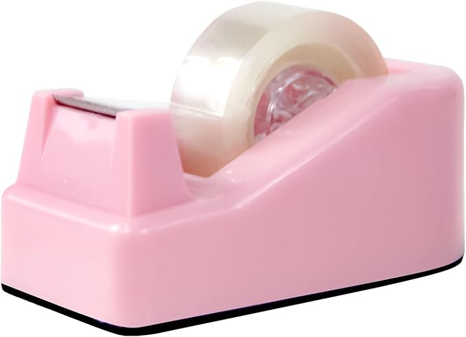 1Pcs Desktop Tape Dispenser Adhesive Roll Holder with Weighted Nonskid Base, Pink (Tape not Included)