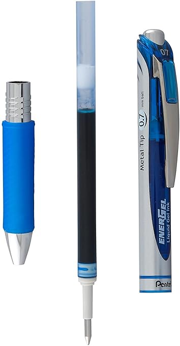 Pentel EnerGel Deluxe RTX Retractable Liquid Gel Pen, 0.7mm Medium Line, Metal Tip, Blue, Pack of 6