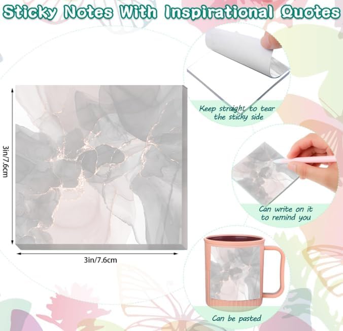 2 Pack Sticky Notes 3x3 Inches, Bright Cute Strong Sticking Power, Easy to Post for Home, Office, 80sheets/Pads, Pink Gold Marble