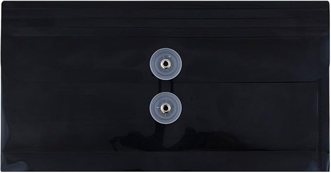 JAM PAPER Plastic Envelopes with Button & String Tie Closure - #10 Business Booklet - 5 1/4 x 10 - Black - 12/Pack