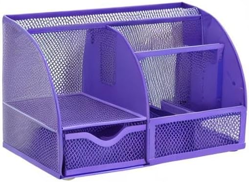 Exerz Desk Organizer Purple Office Desk Accessories Supplies Office Storage Desktop Pencil Pen Holder with Drawer Home Workspace