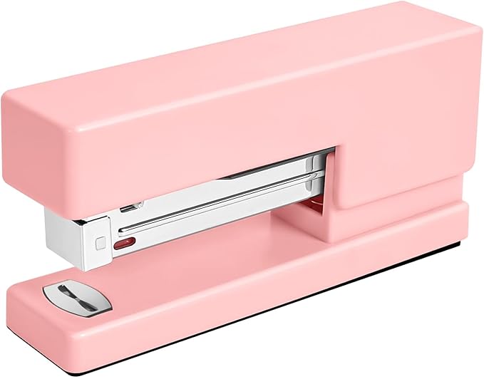 1 Desktop Stapler & 1 Tape Dispenser - 25 Sheet Capacity with 830 Staples and Staple Remover, Non-Slip for Office,School, Home & Classroom, Pink(Tape not Included)