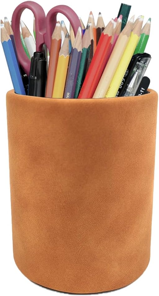 Pen Pencil Holder Cup Container Leather Desk Organizer Stand Decor Brush Scissor Holder Decoration Office Desk Home School
