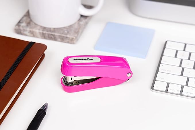 Praxxis Pro Office Supplies - Aria-Plus Half-Strip Mini Stapler - Durable, Compact, and Colorful Stapler for Office and Travel Use, Compatible with Standard 26/6 Staples, Pink