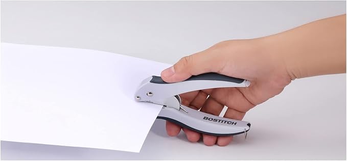 Bostitch Office EZ Squeeze One-Hole Punch, 10 Sheet Capacity, Lightweight, Gray/Blue (2402)