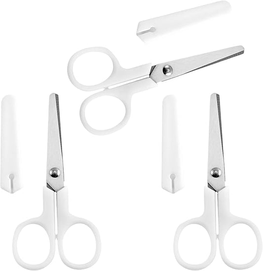 Small Safety Scissors with White Cover, Perfect for Kids & Students, Blunt Tip Cutting Tools for Multipurpose, Office, Home, School, Cut Craft Supplies, 3-Pack