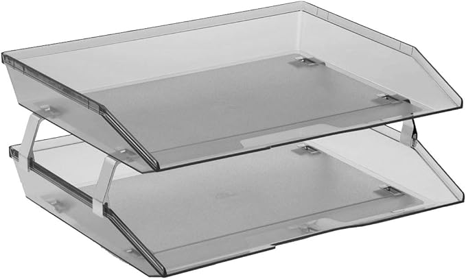Acrimet Facility 2 Tier Letter Tray, Side Load, Letter Size/A4, Desktop File Organizer, Plastic (Clear Smoke Color)