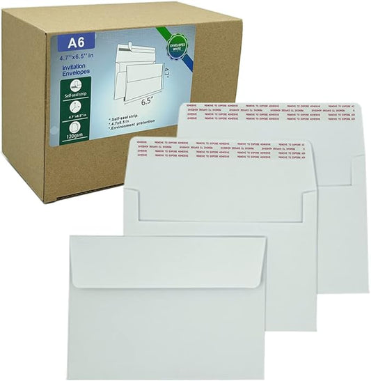 A6 Invitation envelopes（120 PCS 4.7x6.5 in） - windowless design 120GSM white paper envelopes with printabl quick self-seal for invitations, greeting cards, photos invoices
