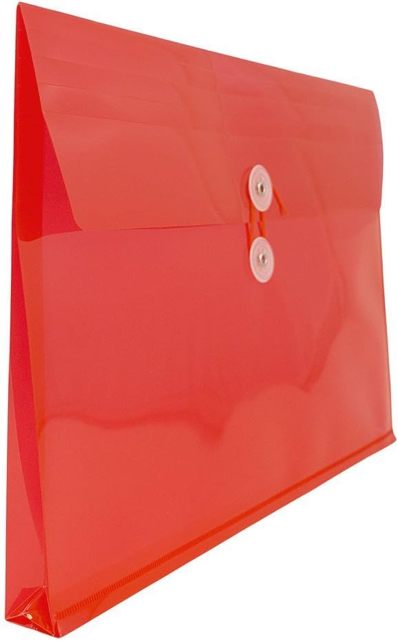 JAM PAPER Plastic Envelopes with Button & String Tie Closure - Legal Booklet - 9 3/4 x 14 1/2 - Red - 12/Pack