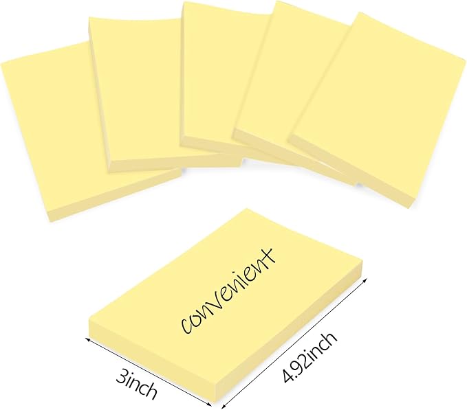 12 Pads Large Sticky Notes Yellow,3 x 5'' Self-Stick Notes Pads Recyclable,100 Sheets/Pad Super Sticking Power 76x127mm,1200 Sheets Clean Removal Sticky Notes Easy to Post for Note Taking,to Do Lists