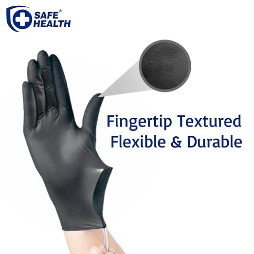 SAFE HEALTH Nitrile Black Industrial Disposable Gloves-Medium 3.5 Mil Case of 1000 Powder Free-Latex Free Tattoo-Beauty Salon-Hair Nail Studio-Auto Repair-Car Maintenance-Household-Daily