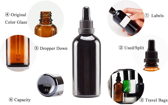 YIZHAO Black Glass Dropper Bottle 4oz, Tincture Bottles with Glass Dropper, for Essential Oils, Aromatherapy, Cosmetic, Laboratory, Pharmacy, Liquids, Travel –4 Pcs