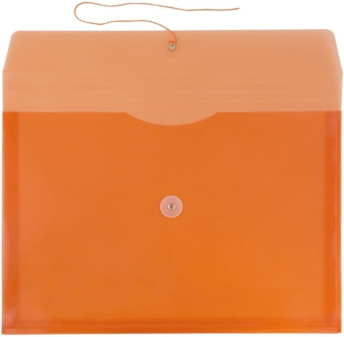 JAM PAPER Plastic Envelopes with Button & String Tie Closure - Legal Booklet - 9 3/4 x 14 1/2 - Orange - 3/Pack
