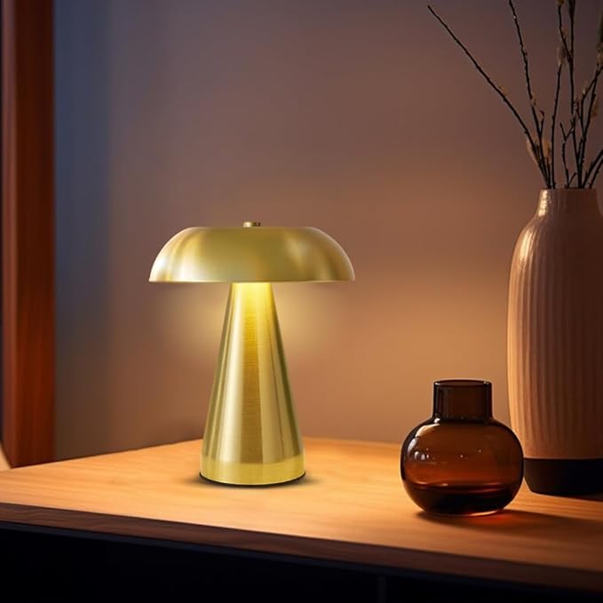 Portable LED Desk Lamp, Cordless Metal Table Lamp, 3-Color Touch Control Rechargeable Light, 3-Levels Brightness Room Decor, Bedside & Dining Room Light (Gold)