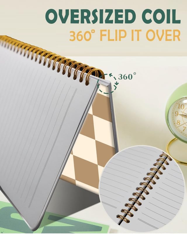 Ruled Spiral Writing Notebook,A5 Hardcover Lined College Journal for Women Lady Girl,Strong Twin-Wire Binding with Premium Paper,8.4" X 6",Perfect for School,Office,Home Gifts(Coffee Checkerboard)