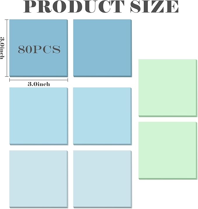 BAYTORY 640 Sheets Pop Paper Up Sticky Notes, 3 x 3 Inches, Self-Sticky Note Pads, Blue Gradient Sticky Pads, Memo Pads for School Office Home Desk Accessories (Blue Series)