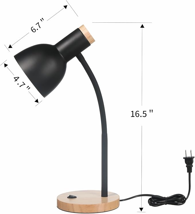 Table Lamp,Wooden Adjustable Desk Lamp,Dorm Lamp&Bedside Lamp for Living Room, Bedroom, Kids Room (Black)