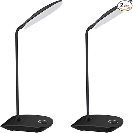 DEEPLITE LED Desk Lamp with Flexible Gooseneck 3 Level Brightness, Battery Operated Table Lamp 5W Touch Control, Compact Portable lamp for Dorm Study Office Bedroom(Set of 2)